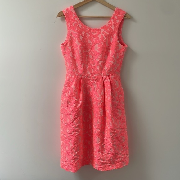 Pink Tartan Willow Kelly Sleeveless Dress 4 Coral neon pink Floral Jacquard - Picture 4 of 15